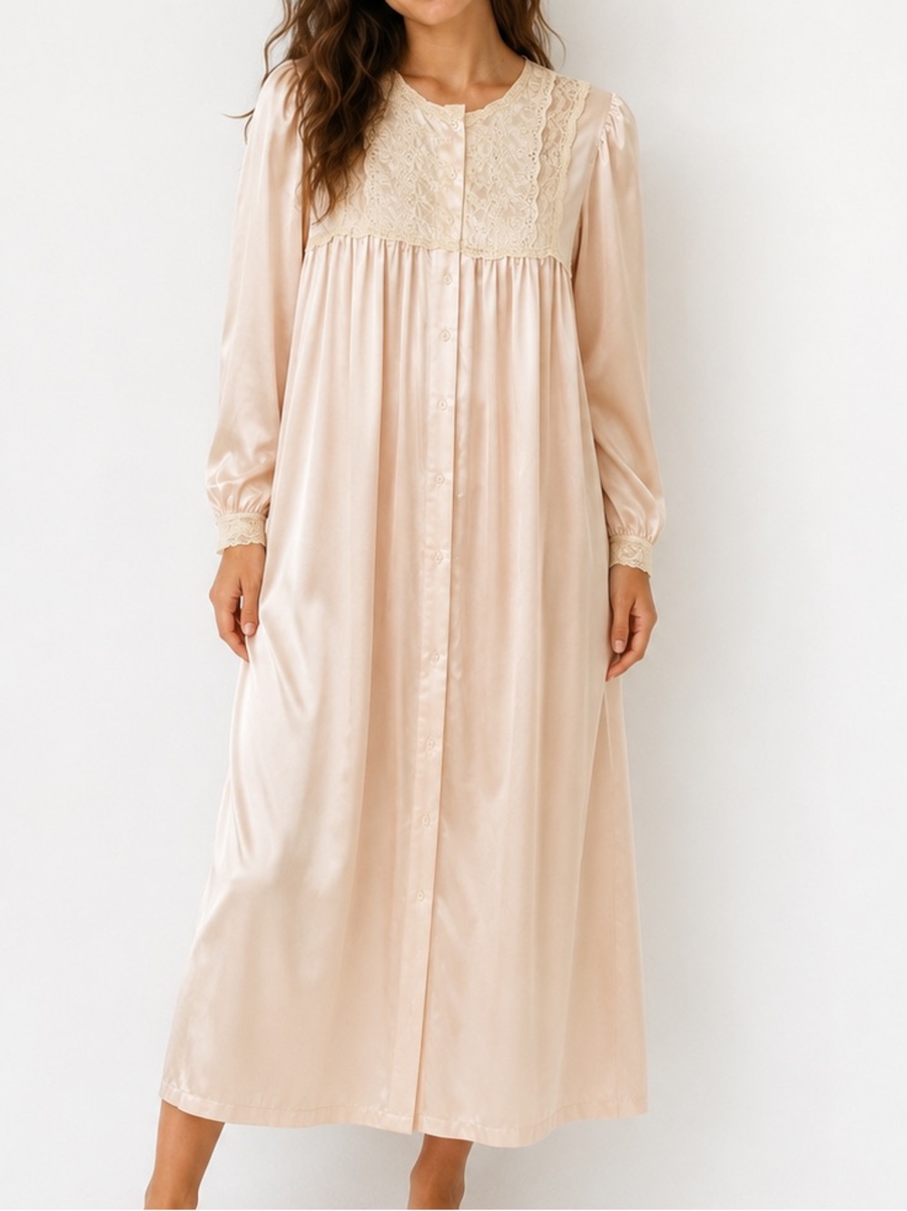 Dior Long-Sleeve Lace Nightgown in Blush Coquette Lingerie Sleepwear Slip Dress